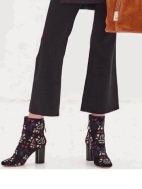 Isabel Marant Guya Black Velvet Floral Pattern Multicolor Ankle Boots Size 37
